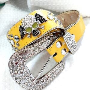 Yellow Studded Belt with Skull Design